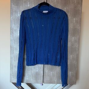 Royal Blue Ribbed Distressed Long-Sleeve Top